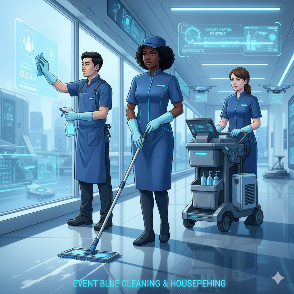 Professional cleaner sanitizing a modern office space